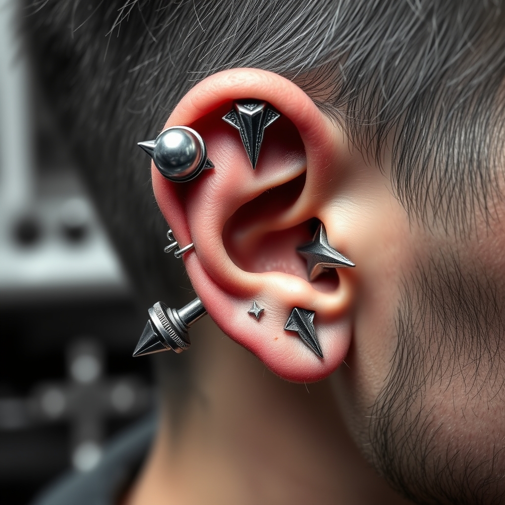 Virtual ear piercing try-on - Industrial Chain Bridge Piercing - online piercing simulator