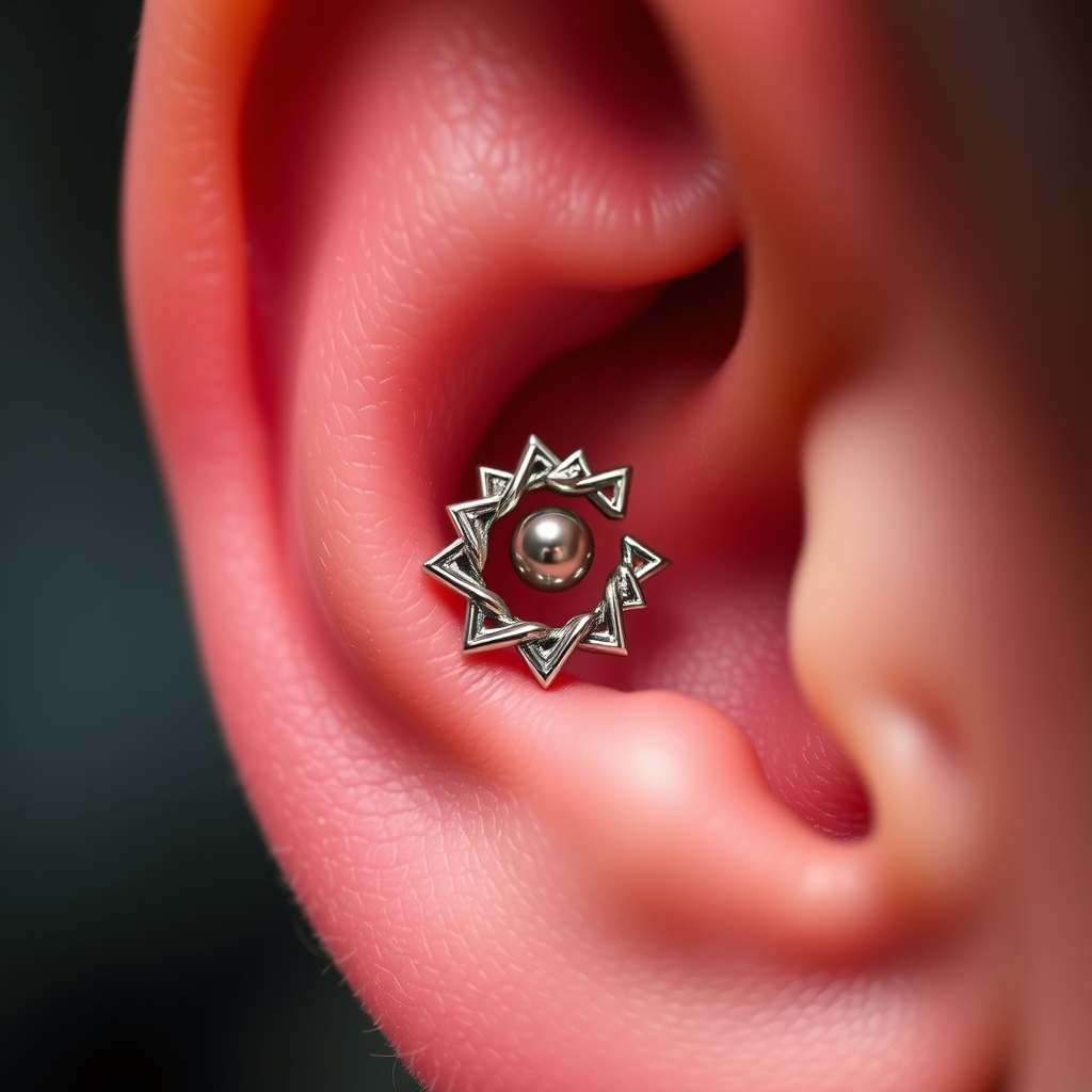 Related body jewelry piercing design - Tiny Tribal Flower Wreath - AI generated piercing idea