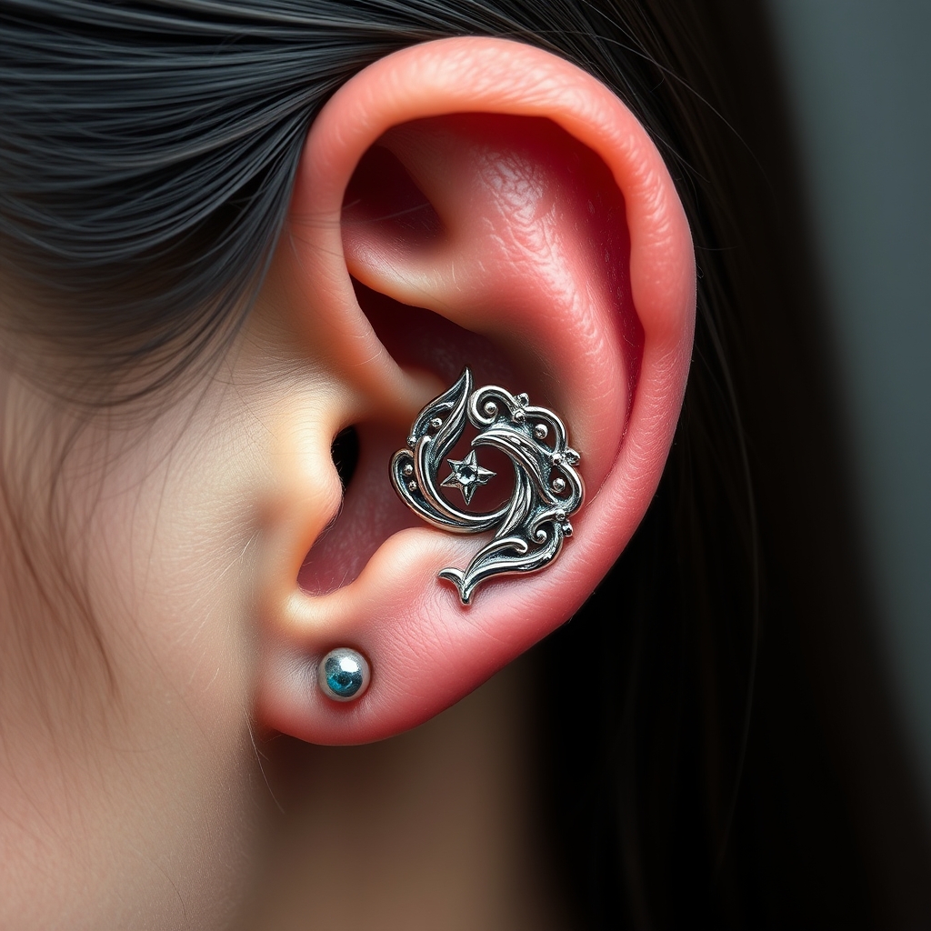 Related body modification piercing design - Elegant Floral Vine Ear Ornament - AI generated piercing idea