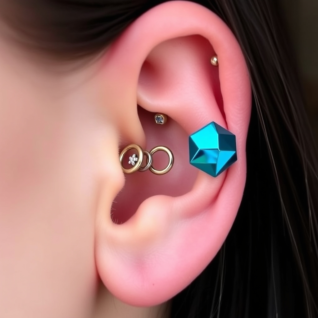 AI piercing generator result - Tiny Dainty Diamond Accent Ear Piercing - ear style ear piercings piercing